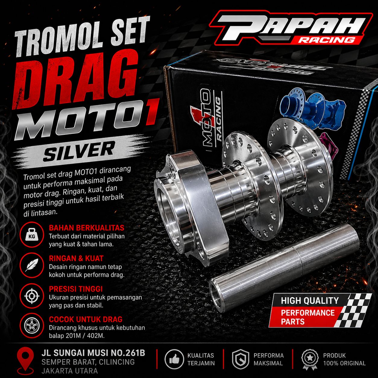 TROMOL SET DRAG MOTO1 SILVER