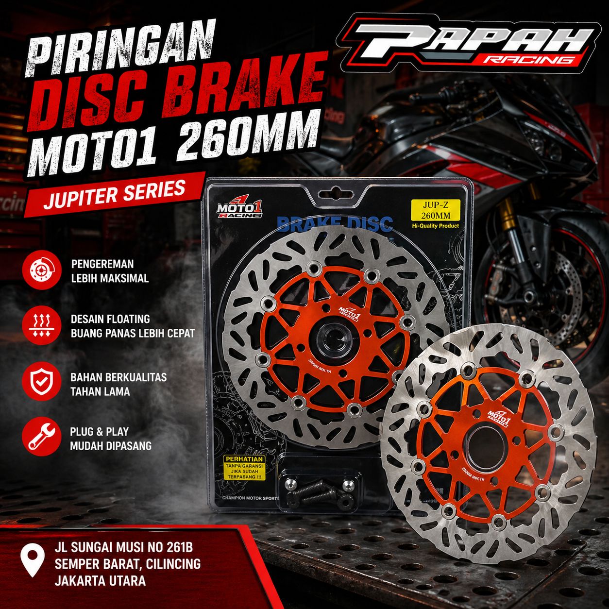PIRINGAN DISC BRAKE JUPITER MOTO1 260MM ORANGE